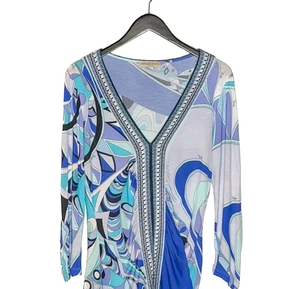 Emilio Pucci Blue Multicolour Print V-neck Top